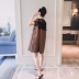 Thai sản mặc 2018 mùa hè mới Hàn Quốc ren vai lỏng Một phiên bản của thời trang phụ nữ mang thai dài ăn mặc triều Áo thai sản