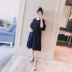 Thai sản mặc 2018 mùa hè mới Hàn Quốc phiên bản của vòng cổ hollow trumpet tay áo bông thời trang loose phụ nữ mang thai dresses thời trang bà bầu thu đông Áo thai sản