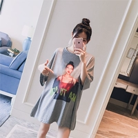 Thai sản mặc 2018 mùa hè mới in vòng cổ ngắn tay áo lỏng thời trang giản dị hoang dã phụ nữ mang thai ngắn tay T-Shirt Hàn Quốc shop đầm bầu hàn quốc