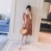 Thai sản mặc 2018 mùa hè mới Một phiên bản búp bê áo sơ mi stretch ice lụa lỏng mỏng phụ nữ mang thai dài ăn mặc