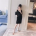 Thai sản mặc 2018 mùa hè mới Hàn Quốc phiên bản của V-Cổ strapless màu rắn là mỏng thời trang đoạn dài phụ nữ mang thai ăn mặc mùa hè váy bà bầu Áo thai sản