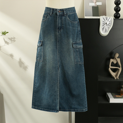 taobao agent Retro autumn long denim skirt, high waist, A-line, mid length
