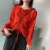 Cổ áo vuông dây rút cotton hàng đầu dài tay áo Trumpet tay áo ren cổ áo Lady Wild 2020 mùa xuân hè phụ nữ áo sơ mi - Áo sơ mi