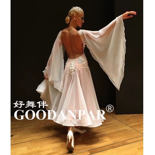 Современный соревнование для соревнований тренировочная одежда, элегантная рукава из слоновой кости белый хризантемум буровой кружево, большая роса назад новая девушка для вальса