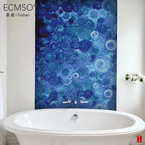 Скандинавская средиземноморская абстрактная синяя стеклянная мозаика-головоломка для ванной комнаты, художественная плитка для входа, бассейн, пруд с рыбками