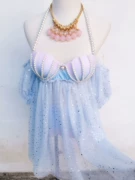 Handmade Gốc Mermaid Sequins Lưới Gradient Vỏ Ngọc Trai Puff Tay Áo Chia Áo Tắm Phụ Nữ Bìa Belly Bikini