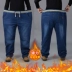 Mùa đông ấm dày cộng với quần jean nhung nam lỏng thắt lưng thẳng eo cao cộng với phân bón XL căng thẳng