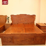 Nội thất gỗ gụ Huang Ze Dongyang Giường gỗ hồng mộc Miến Điện Giường hoa sen gỗ sen 3 bộ giường gỗ gụ - Bộ đồ nội thất