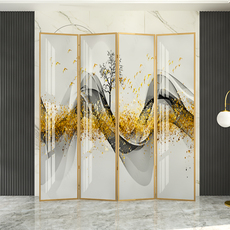 ширма 轻奢新中式入户金属隔断屏风客厅卧室遮挡定制铝合金折叠移动折屏
