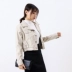 [Bí mật của Jun] 1 kg I # 21 Mùa thu phiên bản Hàn Quốc của cổ áo rộng tay áo khoác da PU ngắn tay giản dị áo phao béo nữ Áo khoác ngắn