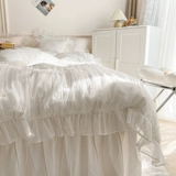 Хлопковый комплект для принцессы, хлопковое одеяло, брендовый пододеяльник, белая простыня, кружевное платье, 4 предмета, популярно в интернете