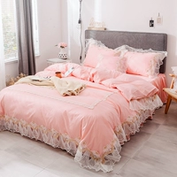 Хлопковый комплект для принцессы, хлопковое одеяло, розовый брендовый пододеяльник, покрывало, 4 предмета, кружевное платье, 51.8м