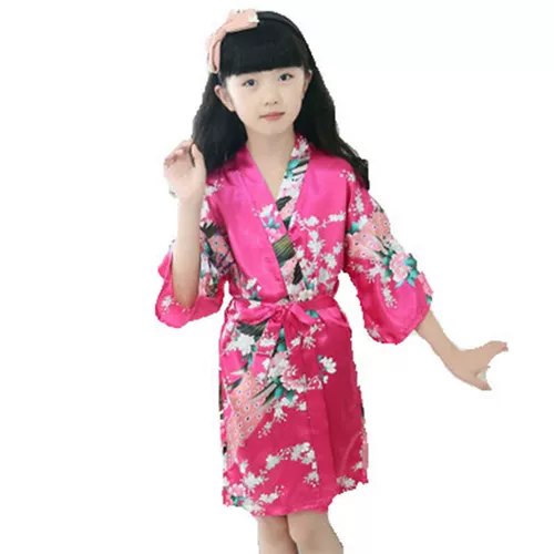 Шелковый банный халат, пижама, красный детский японский костюм