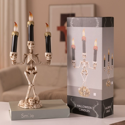 Хэллоуин Электронный светящийся скелетный фонарь Свеча Переключение призрачного дома сцены сцены