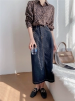 Джинсовая ретро длинная юбка, в корейском стиле, высокая талия, с акцентом на бедрах, свободный прямой крой