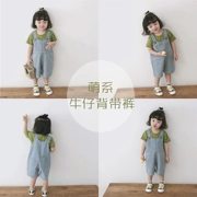 Apple 19 mùa hè phiên bản mới Hàn Quốc bé trai và bé gái retro dây đeo denim quần short nước ngoài bé yếm - Quần jean