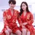 Couple áo ngủ nữ mùa hè nam Hàn Quốc phiên bản Nhật Bản đồ ngủ băng lụa dây đeo nightdress mô phỏng lụa áo choàng tắm áo choàng tắm