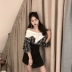 Chic mở lại kẻ sọc khâu tay áo nữ mùa thu Hàn Quốc phiên bản + cao eo váy thời trang hai mảnh phù hợp với Bộ đồ
