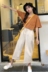Thời trang vui tươi phù hợp với phụ nữ Hàn Quốc phiên bản của màu sắc hoang dã ngắn tay T-Shirt + cao eo hoa side loose quần âu đồ bộ nữ đẹp Bộ đồ