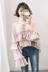 2018 mùa xuân mới Hàn Quốc phiên bản của chic ngọt lá sen bên dẫn dài tay áo sơ mi áo sơ mi chiffon top áo trắng đẹp Áo sơ mi