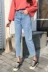 Jeans chân rộng nữ 2018 mùa xuân mới Hàn Quốc phiên bản khâu lỏng thô cạnh cao eo thẳng chín điểm denim rộng chân quần quần baggy jean nữ Quần jean