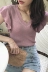 Mùa hè của phụ nữ Hàn Quốc phiên bản của lá sen tay áo len của phụ nữ đầu V-Cổ ngắn tay t-shirt là mỏng đáy chic áo sơ mi nữ ao len Áo / áo thun