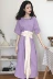 Retro Hàn Quốc phiên bản của chic gió vòng cổ đơn giản hoang dã màu tinh khiết bìa belly tie eo ngắn tay dress dài váy nữ Váy eo cao