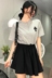 Mùa hè Hàn Quốc phiên bản của chic hoang dã cổ áo nhỏ ngắn tay T-Shirt + chống ánh sáng cao eo tie xếp li váy váy phù hợp với đồ mặc nhà cao cấp Bộ đồ