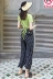 Hàn quốc phiên bản của hoang dã rắn màu Slim tie giảm béo T-Shirt điểm sóng với Lantern quần đàn hồi eo chín quần phù hợp với phụ nữ