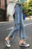 Mùa hè mới của Hàn Quốc phiên bản của quần chia ngã ba thẳng 乞丐 chín quần cao eo là mỏng rộng chân quần jeans lỗ phụ nữ quần bò nữ Quần jean