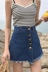 Mùa hè mới Hàn Quốc phiên bản của cao eo khóa quần short denim nữ không thường xuyên khâu cạnh thô chia hoang dã Một từ váy