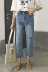 Mùa hè ăn mặc Hồng Kông hương vị lỏng hoang dã thẳng quần thường phần mỏng cao eo là lỗ mỏng jeans chân rộng chín quần phụ nữ quần baggy jean nữ Quần jean