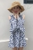 Mùa hè mới của Hàn Quốc phiên bản của các sọc hình học in off-vai trumpet tay áo Một từ váy lỏng mỏng đầm voan nữ A-Line Váy