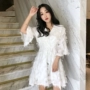 Mùa hè mới Hàn Quốc phiên bản của phong cách sang trọng tính khí V-Cổ voan tua lỏng một từ búp bê váy trong eo váy đầm xòe công chúa cao cấp