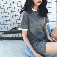 Mùa hè ăn mặc Han Fan Chic dài lỏng lỏng màu phù hợp với ngắn tay T-Shirt hoang dã thời trang cơ sở áo sơ mi nữ sinh viên áo phông rộng