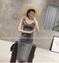 Dài Slim Túi Hip Vest Sled Dress Dress Dài Váy Đàn Hồi Phù Hợp Chặt Chẽ Áo Sơ Mi + Sun Protection Shirt váy babydoll dáng dài Váy dài