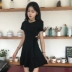 Hàn quốc phiên bản của chic gió retro thận trọng máy sexy rỗng dây đai mỏng váy đen mùa hè mỏng ngắn tay đầm
