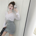 Hồng Kông hương vị retro chic chữ thập strap dài tay đan mặt trời áo bảo vệ eo đàn hồi túi hip đàn hồi váy phù hợp với phụ nữ đồ bộ thể thao Bộ đồ