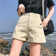 Mùa hè phụ nữ Hàn Quốc phiên bản của lỏng quăn retro rộng chân quần short là mỏng thường nóng quần hoang dã cao eo quần jean thủy triều