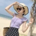 Retro Hàn Quốc phiên bản của khí hoang dã vuông cổ áo ngắn sling ống top từ cổ áo Slim là mỏng dệt kim sling nữ