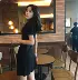 Hồng Kông-phong cách retro chic gió V-Cổ ren Mỏng ngắn tay màu đen váy eo giảm béo màu sắc hoang dã một từ ăn mặc đầm xòe công sở A-Line Váy