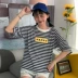 Mùa hè mới chic sọc ngắn tay t-shirt nữ sinh viên lỏng Hàn Quốc phiên bản của các trường đại học gió hoang dã thư t-shirt top Áo phông