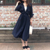 Mùa xuân mới của Hàn Quốc phiên bản của tính khí sang trọng lỏng eo phần dài đơn ngực dây đai bảy điểm tay áo áo gió áo khoác nữ mẫu áo khoác nữ đẹp Trench Coat