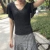 Mùa hè của phụ nữ Hàn Quốc phiên bản của lá sen tay áo len của phụ nữ đầu V-Cổ ngắn tay t-shirt là mỏng đáy chic áo sơ mi nữ