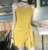 Mùa hè mới của Hàn Quốc phiên bản của chic gió Slim quây ngọt không thường xuyên bow dây đeo màu rắn ăn mặc quần phụ nữ váy hở eo Váy eo cao