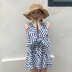 Mùa hè mới của Hàn Quốc phiên bản của các sọc hình học in off-vai trumpet tay áo Một từ váy lỏng mỏng đầm voan nữ váy chữ a dáng dài A-Line Váy