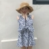 Mùa hè mới của Hàn Quốc phiên bản của các sọc hình học in off-vai trumpet tay áo Một từ váy lỏng mỏng đầm voan nữ