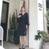 Hồng Kông hương vị retro chic gió cao eo bất thường V-Cổ chín điểm tay áo sọc dây đeo váy dài váy nữ mùa xuân và mùa hè Váy eo cao