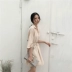 Mùa xuân và mùa hè mới retro Hàn Quốc phiên bản của chic phong cách tính khí V-Cổ eo cao ăn mặc hoang dã kim loại khóa tay áo váy dài Váy eo cao
