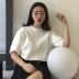 2018 mùa xuân mới Hồng Kông phong cách retro Hàn Quốc phiên bản của sang trọng lỏng mỏng màu rắn vòng cổ áo thun ngắn tay t-shirt nữ triều áo sơ mi sọc caro Mùa xuân